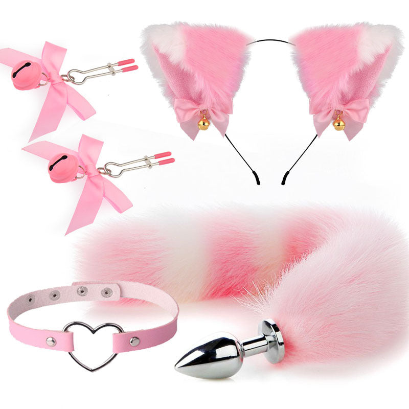 Image of Sex mask ear hairpin backyard anal plug female supplies sm metal fun suit fox tail four-piece set